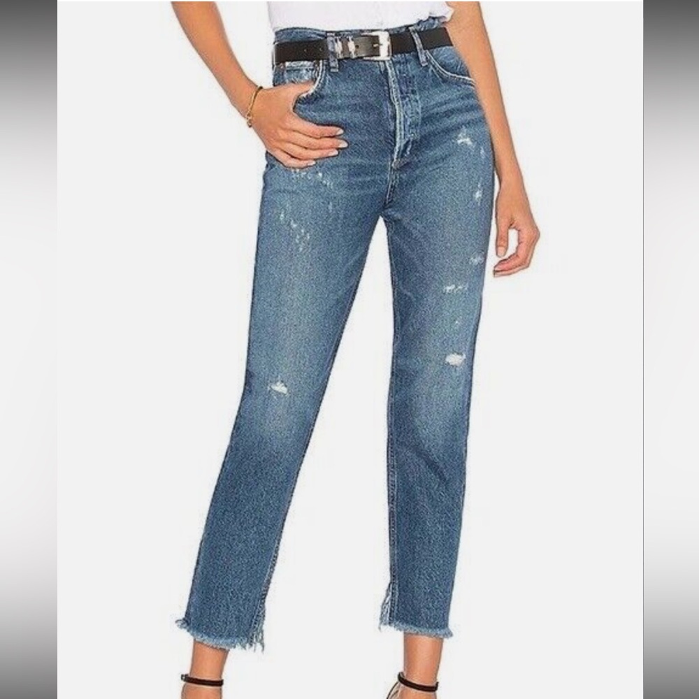 AGOLDE Jamie Straight in Lowdown 25 Distressed Button Fly Raw Hem A073 778